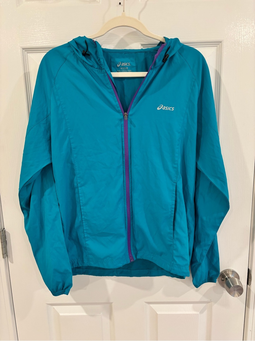 ASICS Teal Hooded Windbreaker M